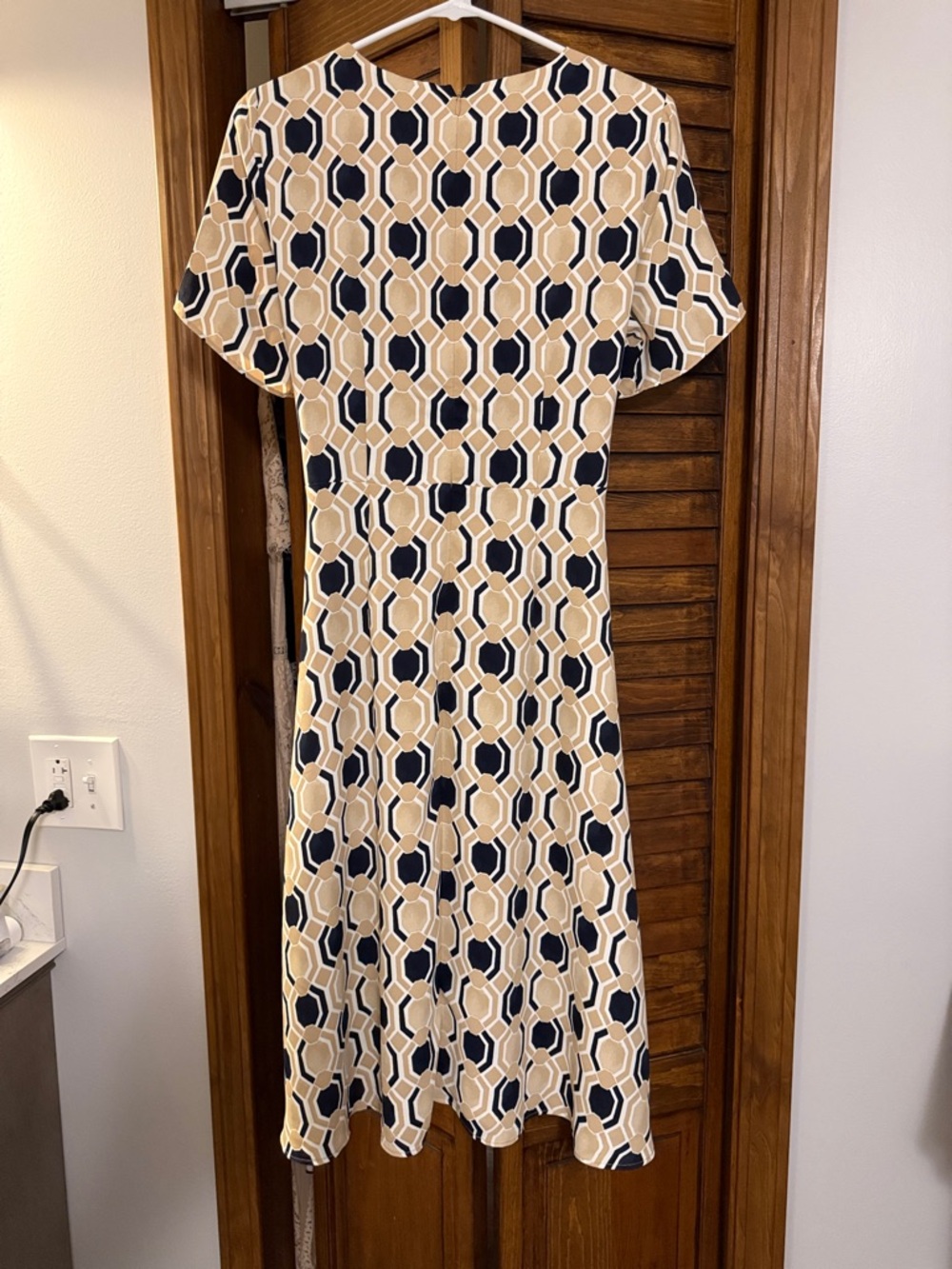 Ann Taylor Navy and Beige Geometric Knot-Waist Midi Dress - Picture 3 of 3